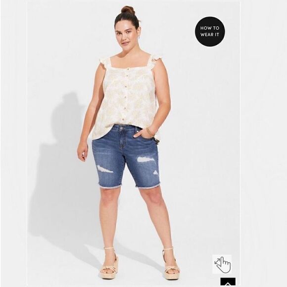 Torrid Ivory Floral Double Gauze Ruffle Button Front Tank Top Sz 2X - Picture 7 of 11